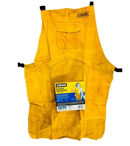 DELANTAL DE CARNAZA 1.2 - 1.5 MM PARA SOLDAR 90CMX60CM 1 BOLSILLO C/ AMARILLO REF. CV-WLA-1 / 11465 MARCA COVO