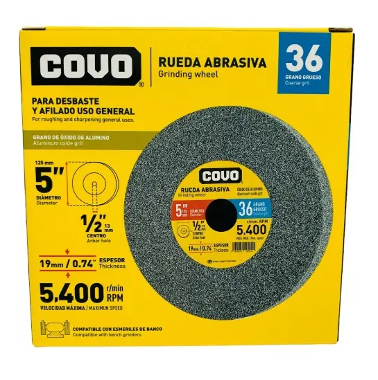 DISCO DE LIJA PARA DESBASTE ABRASIVO DE 13 MM x 19 MM DE 5" GRANO 36 REF. CV-GRST-5-3-4-36  / 12109 MARCA COVO
