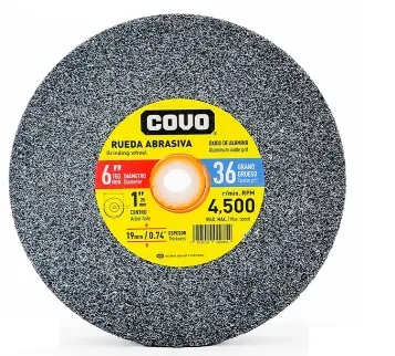 DISCO DE LIJA PARA DESBASTE ABRASIVO DE 25 MM x 19 MM DE 6" GRANO 36 REF. CV-GRST-6-3-4-36  / 12110 MARCA COVO