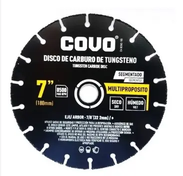 DISCO DE CORTE CARBURO DE TUNGSTENO 7"X7/8" MULTIPROPOSITO REF.CV-DCW2-180 / 10856 MARCA COVO