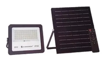 REFLECTOR LED 20 W POTENCIA REEMPLAZA 200W 6500 K 2200 LM IP 65 C/CONTROL REMOTO / PANEL SOLAR NEGRO BATERIA 3.2V 18AH REF. RLS20 MARCA EVERGREEN