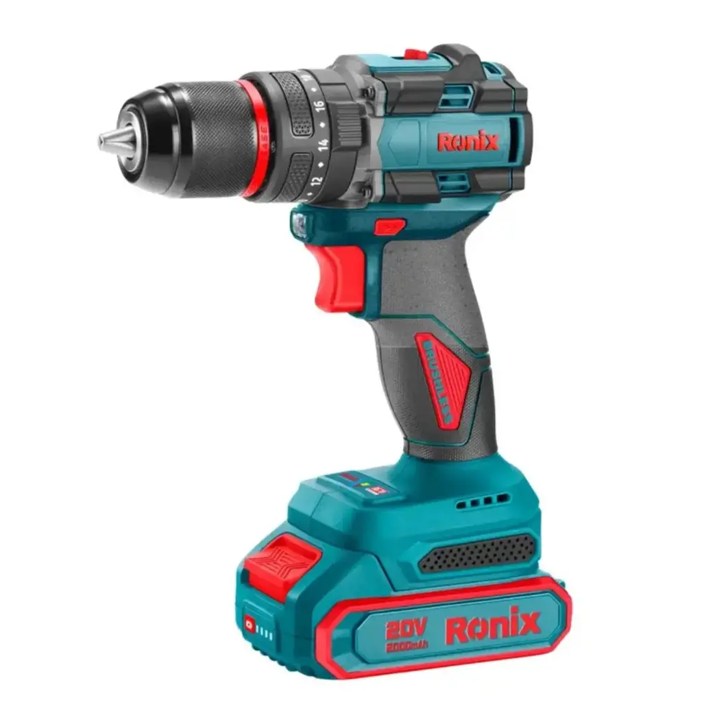 TALADRO PERCUTOR INALAMBRICO 20 V 2 BATERIAS 2.0 AH MALETIN, MANDRIL 1/2"" PERCUTOR TORQUE DE 60 NM REF. 8670 MARCA RONIX