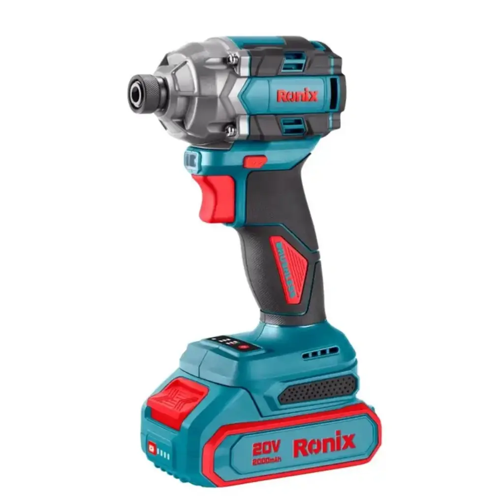 DESTORNILLADOR DE IMPACTO BRUSHLESS (SIN CARBON) 6.35MM 20 V 3300 RPM 230 NM LUZ LED C/ 2 BATERIAS 2.0 AH / CARGADOR / 3 MECHAS Y MALETIN REF. 8671 MARCA RONIX
