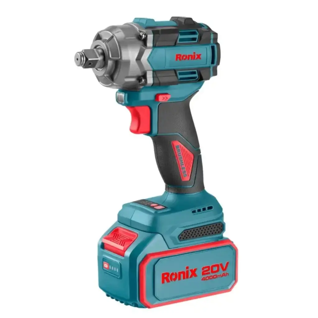 LLAVE DE IMPACTO BRUSHLESS (SIN CARBON) 1/2" 20 V 2.500 RPM 500 Nm LUZ LED C/ 2 BATERIAS 4.0 AH+ CARGADOR Y  MALETIN REF. 8673 MARCA RONIX