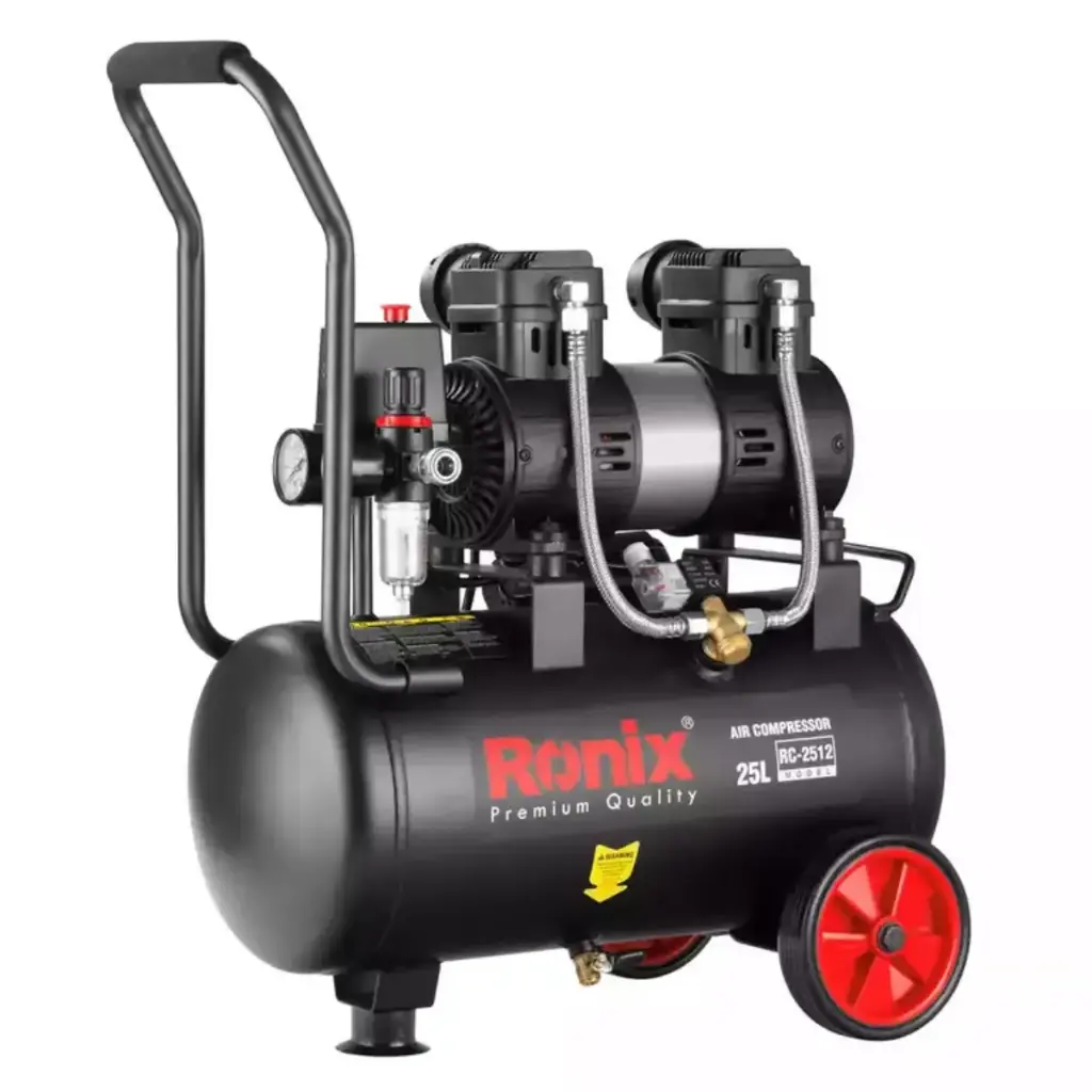 COMPRESOR DE AIRE SILENCIOSO 25 LITROS 1.8 HP 1300W 110V MOTOR SILENCIOSO SIN ACEITE 100L / MIN REF. RC-2512 V MARCA RONIX
