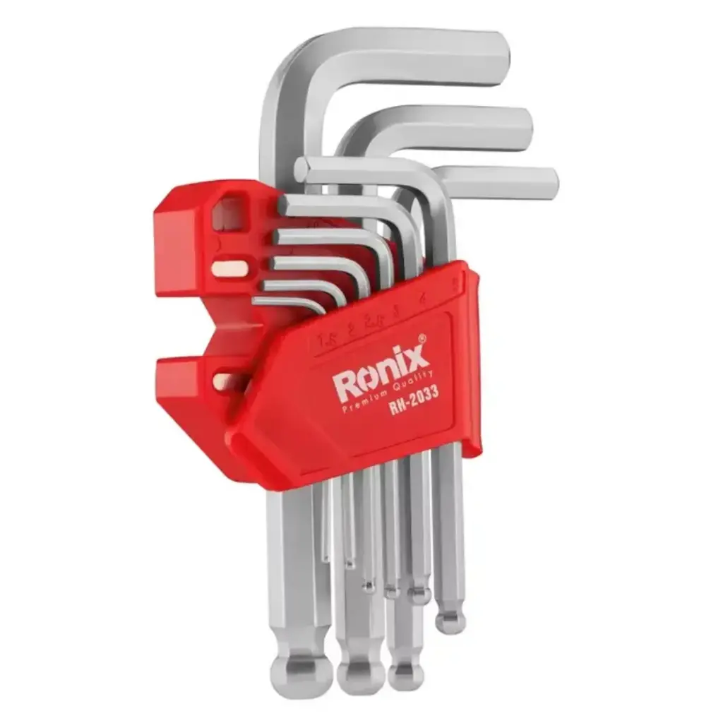 JUEGO LLAVES HEXAGONAL 9 PIEZAS PUNTA BOLA BRAZO CORTO ( 1.50 - 10 MM) REF. RH-2033 MARCA RONIX