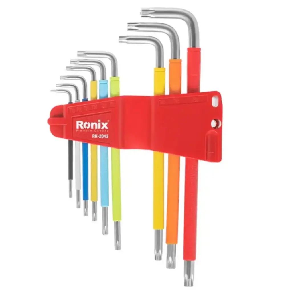 JUEGO DE LLAVES TORX EN L MULTICOLOR 9 PIEZAS BRAZO EXTRA LARGO PUNTA BOLA ( T10 - T50 ) REF. RH-2043 MARCA RONIX