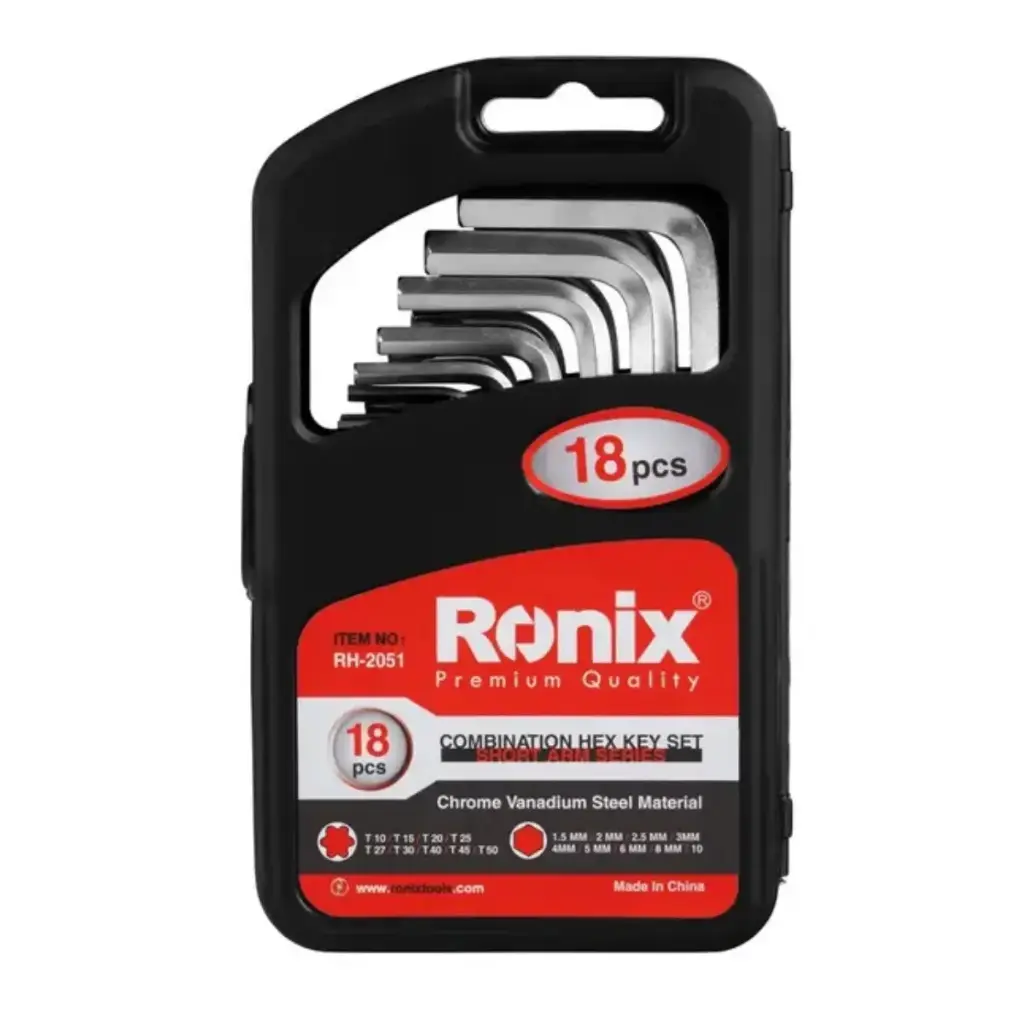 JUEGO DE LLAVES TORX Y HEXAGONALES 18 PIEZAS (1.5-10MM /T10-T50) REF. RH-2051 MARCA RONIX
