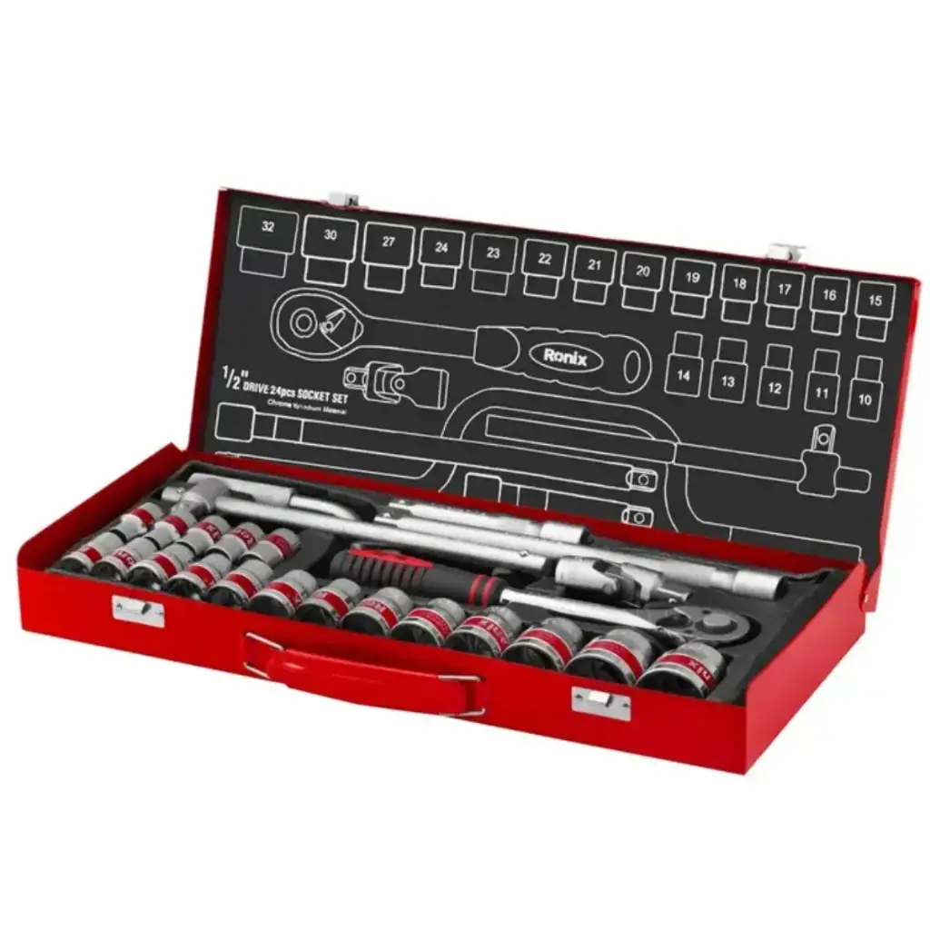 MALETIN DE RATCHET 1/2" CON DADOS 24 PIEZAS  REF. RH-2644 MARCA RONIX