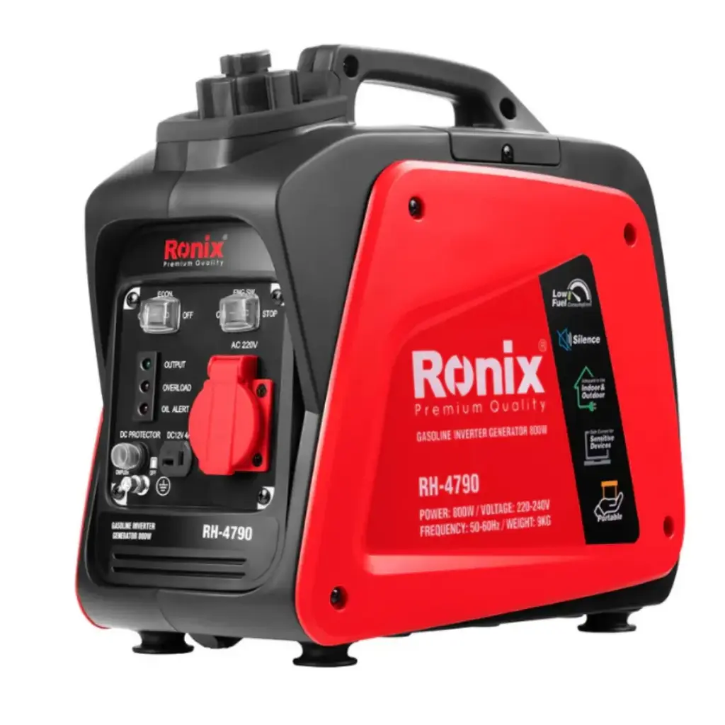 GENERADOR DE GASOLINA INVERTER 800 W 220 V 2,10 LTS 40 CC 4 TIEMP 1 TOM 12 V 5 A + 1 TOM 220 V  REF. RH-4790V MARCA RONIX