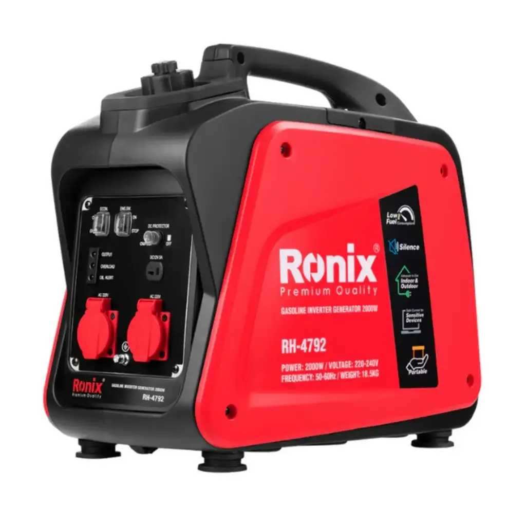 GENERADOR A GASOLINA INVERTER 2000 W 220 V 4,10 LTS 99 CC 4 TIEMP 1 TOM 12 V 5 A + 2 TOM 220 V  REF. RH-4792V MARCA RONIX