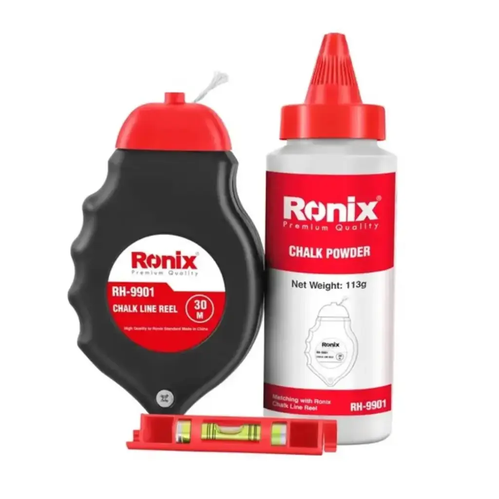 JUEGO TIRALINEAS 30 METROS ( INCLUYE TIZA 113 GRAMOS + NIVEL PEQUEÑO ) REF. RH-9901 MARCA RONIX