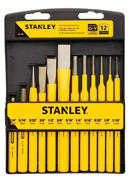 JUEGO DE CINCEL C/ PUNTO Y BOTADORES 12 PZAS REF. 16299 MARCA STANLEY
