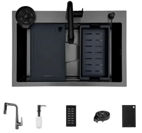 FREGADERO 1 TINA ACERO INOX TOPE / EMPOTRAR 84 X 51 X 22,30 CM C/ GRIFERIA + ACCES. NEGRO REF. OCEANIA GASCO