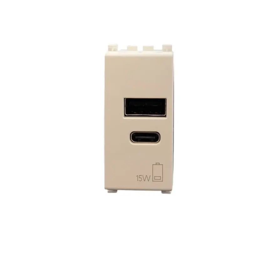 TOMA USB A+ C ( TACO ) DE ALIMENTACION 15W 2.4 A 1 MODULO SERIE ARKE COL. BLANCO REF.19292.AC.15.B VIMAR 