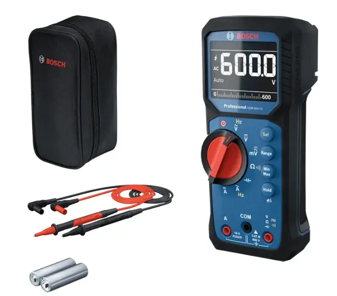 MULTIMETRO DIGITAL PROF. AC/DC 600V C/ CAB+2BAT. AA+BOLSO REF. GDM 600-15 / 867355 MARCA BOSCH