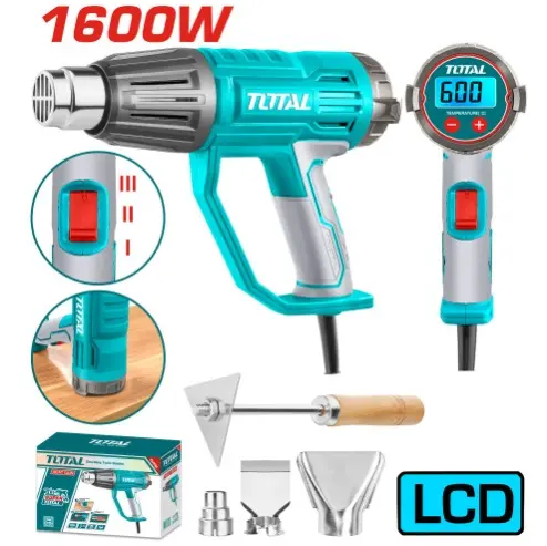 PISTOLA DE CALOR 1600 W 110-120V 50/60 HZ C/ PANTALLA LCD 3 BOQ. + 1 RASP. REF. UTB16056 / 331944 MARCA TOTAL TOOLS