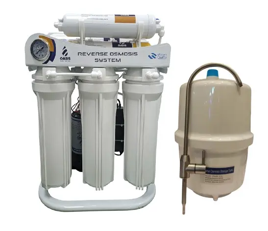 FILTRO DE AGUA / PURIFICADOR POR OSMOSIS INVERSA DE 8 ETAPAS C/ GRIF. CUELLO CISNE + TANQ. 3.2G 110-220 V S/ PANTALLA REF. OPW-100GPD-8TN MARCA OASIS