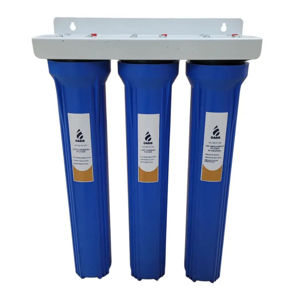 FILTRO BOTELLA 20" X 2.5" 3 ETAPAS C/ CARTUCHOS UDF+CTO+PP 5 MICRA CONCEXION 1" REF. OPW-20SL3SGC11 MARCA OASIS