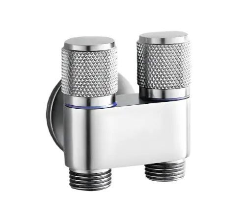 LLAVE DE ARRESTO DOBLE INDEPENDIENTE DE 1/2" X 1/2" X 1/2" ACERO INOX. # 304 HEMBRA REF. PAS.01.06 MARCA BARI
