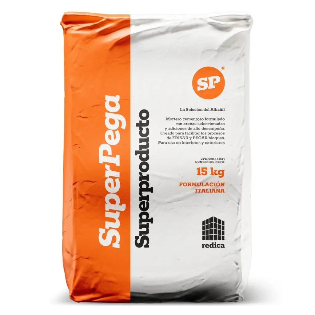 SUPER PRODUCTO SACO 15 KG PARA FRISO Y PEGA BLOQUE MORTERO A BASE DE CEMENTO MARCA SUPER PEGA