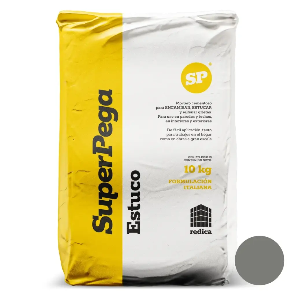 SUPER STUCCO / ESTUCO WALL SUPER LISO / RELLENADOR DE GRIETAS SACO 10 KG COLOR GRIS MARCA SUPER PEGA 
