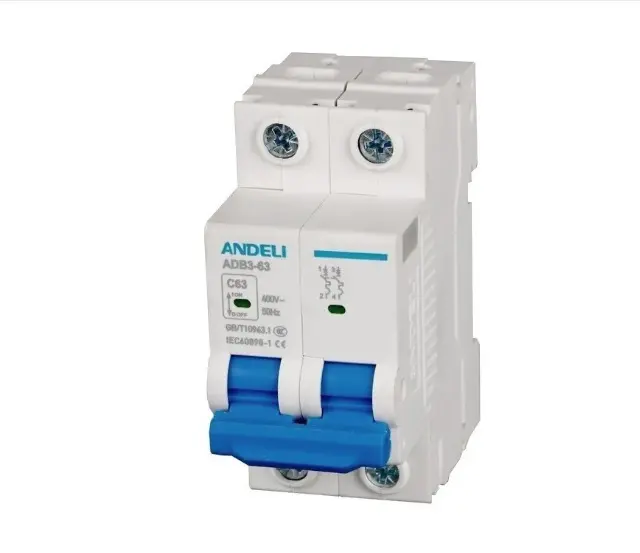 BREAKER TERMOMAGNETICO 2 X 63 AMP C. CURVE MOD. ADB3-63-2P-63A REF. CON02549 MARCA ANDELI