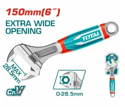 LLAVE AJUSTABLE 6" X 150 MM MANGO DE GOMA REF. THT101066 / 177855 MARCA TOTAL TOOLS