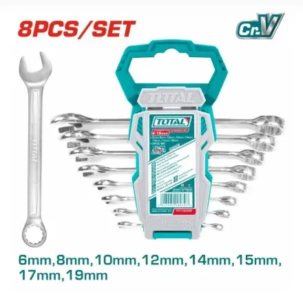 JUEGO DE LLAVES COMBINADAS 8 PZAS ( 6-8-10-12-14-15-17-19 MM ) REF. THT102286 / 180398 MARCA TOTAL TOOLS