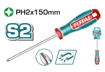 DESTORNILLADOR DE ESTRIA PH2 6MM X 150MM PUNTA MAGNETICA MANGO ERGONOMICO REF. TSDPH2150 / 220158 MARCA TOTAL TOOLS