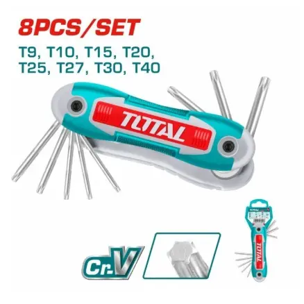 JUEGO DE LLAVE TORX 8 PIEZAS (T9,T10,T15,T20, T25,T27,T30,T40) REF. THT1061846 / 180862 MARCA TOTAL TOOLS