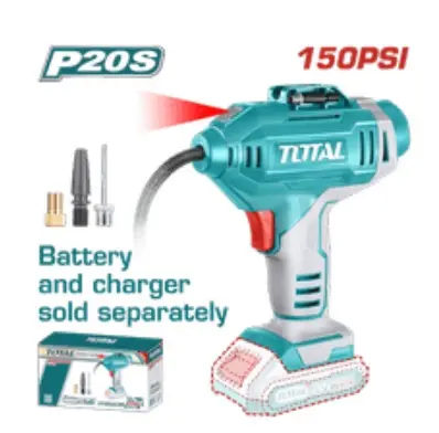 COMPRESOR DE AIRE INAL. 20V 150PSI 45L/M C/ LUZ LED + 3 ADAP. S/BAT. NI CARG. REF. TACLI2018 / 333351 MARCA TOTAL TOOLS