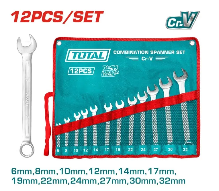 JUEGO DE LLAVES COMBINADAS 12 PZAS ( 6-8-10-12-14-17-19-22-24-27-30-32 MM ) C/ BOLSO REF. THT1022122 / 173932 MARCA TOTAL TOOLS