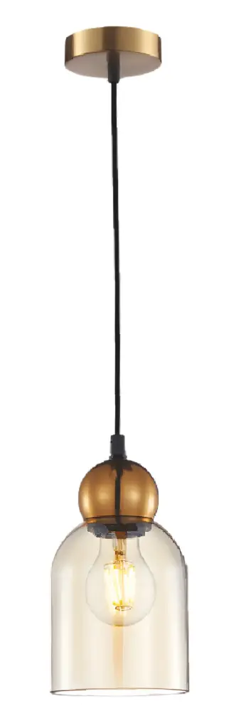 LAMPARA COLGANTE E27 110-240V 12X100 CM C/ AMBAR REF. DI-83-BRS-Z MARCA KASALIGHT