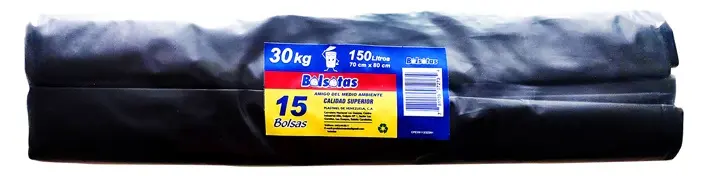 BOLSA NEGRA PARA BASURA 150 LTS (30 KG) MEDIDA 70 X 80 CM CAL 8 REF. 072734 MARCA BOLSOTAS