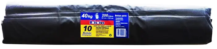 BOLSA NEGRA PARA BASURA 200 LTS (40 KG) MEDIDA 92 X 125 CM CAL 12 REF. 000017 MARCA BOLSOTAS