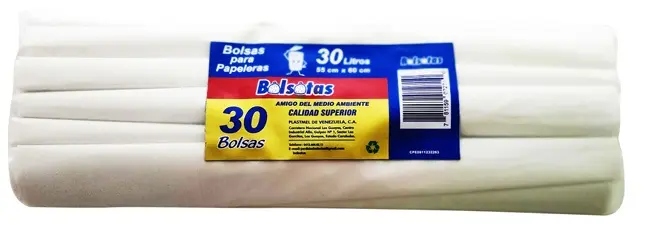 BOLSA BLANCA PARA PAPELERA 30 LTS MEDIDA 55 X 60 CM REF. 072710 MARCA BOLSOTAS 