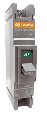 BREAKER TERMOMAGNETICO 1 X 75 AMP CAJA MOLDEADA FIJO REF. GCM-F125-075-1 / 008636 MARCA EXCELINE