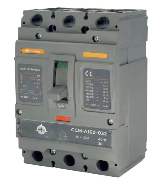BREAKER TERMOMAGNETICO 3 X 32 AMP TENSION MAX. 690 V CAJA MOLDEADA AJUSTABLE REF. GCM-A160-032 / 009077 EXCELINE