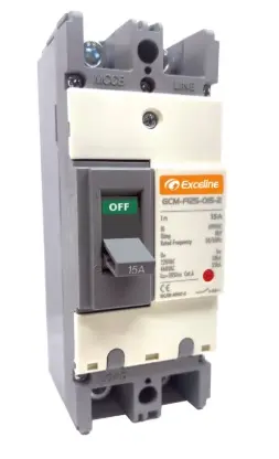 BREAKER TERMOMAGNETICO 2 X 15 AMP CAJA MOLDEADA FIJO REF. GCM-F125-015-2 / 008667 MARCA EXCELINE 