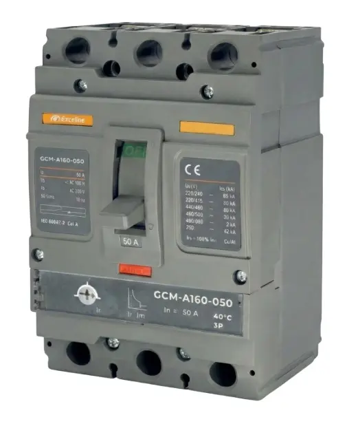 BREAKER TERMOMAGNETICO 3 X 50 AMP TENSION MAX. 690 V CAJA MOLDEADA AJUSTABLE REF. GCM-A160-050/ 009091 EXCELINE