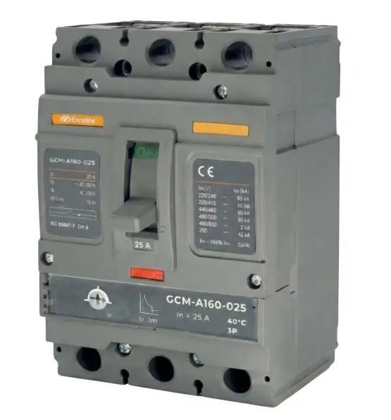 BREAKER TERMOMAGNETICO 3 X 25 AMP TENSION MAX. 690 V CAJA MOLDEADA AJUSTABLE REF. GCM-A160-025 / 009060 EXCELINE
