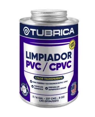 LIMPIADOR TRANSPARENTE PVC-CPVC 1/16 GL 237 ML REF. 22-43-062 / 223623 MARCA TUBRICA