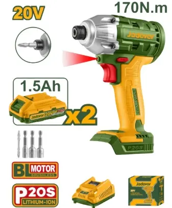 PISTOLA / LLAVE DE IMPACTO 1/4" 20V 2300 RPM 170 Nm C/MALETIN(1CARG+2BAT+1DEST+3TUER) REF. UJDCD2512 MARCA JADEVER
