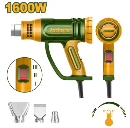 PISTOLA DE CALOR 1600 W 110-120V 50/60 HZ 450/500° 3 BOQUILLAS + 1 RASPADOR REF. UJDHG1520 MARCA JADEVER