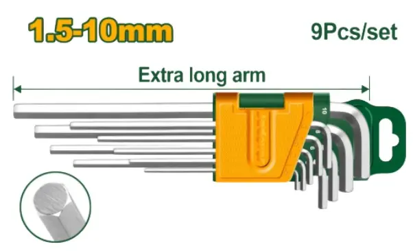 JUEGO DE LLAVES ALLEN HEXAGONAL 9 PZAS 1,5 - 10MM BRAZO EXTRALARGO REF. JDHK1292 MARCA JADEVER 