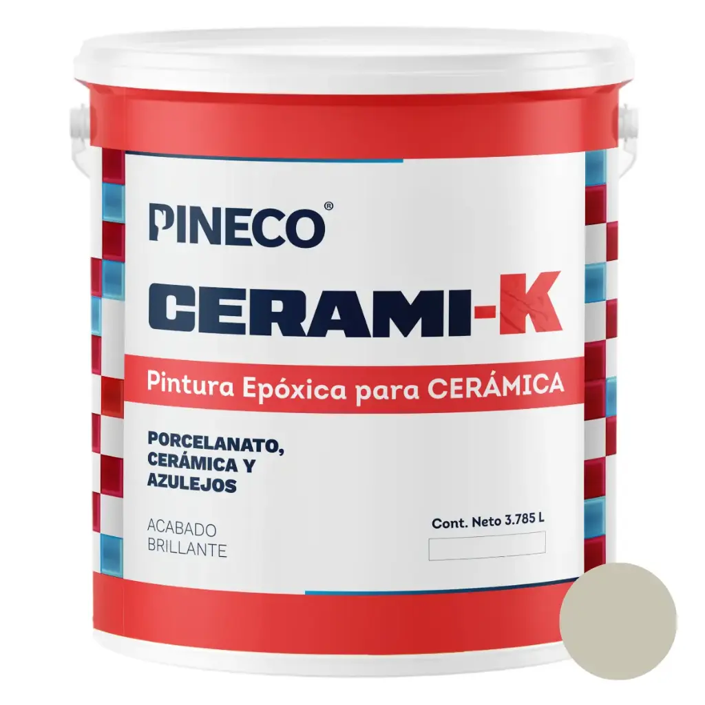 PINTURA EPOXICA A BASE DE AGUA PARA CERAMICA / PORCELANATO CERAMI-K COLOR GREIGE BRILLANTE 01 GALON CLASE A REF.667708 MARCA PINECO 