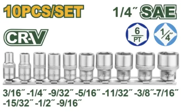 JUEGO DE DADOS HEXAGONAL 10 PZAS DE 1/4" ( 3/16" - 9/16") 6 PUNTAS REF. UJDST4410 REF. JADEVER
