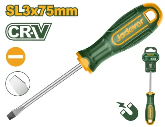 DESTORNILLADOR DE PALA SL3 X 75 MM PUNTA MAGNETICA CR-V MANGO ERGONOMICO REF. JDSD1233 MARCA JADEVER