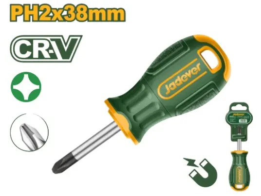 DESTORNILLADOR DE ESTRIA PH2 6MM X 38MM PUNTA NEGRA MAGNETICA CR-V MANGO ERGONOMICO REF. JDSD2221 MARCA JADEVER 